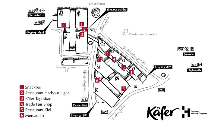 Übersicht Gastronomie auf dem Messegelände
